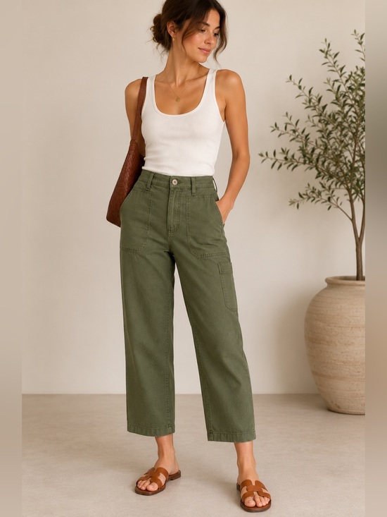 Anthropologie Pants - Anthropologie Linen Blend Utility Cargo Pants Olive Green Size 29
